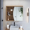 Ver imagem 1 de Armário Espelheira para Banheiro com 1 Porta 3 Nichos e Espelho Mel 70cm Laura Marrom