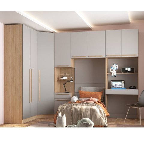 Dormitório Modulado 5 Peças 2 Guarda Roupas 1 Mesa de Cabeceira e 2 Modulos San Diego