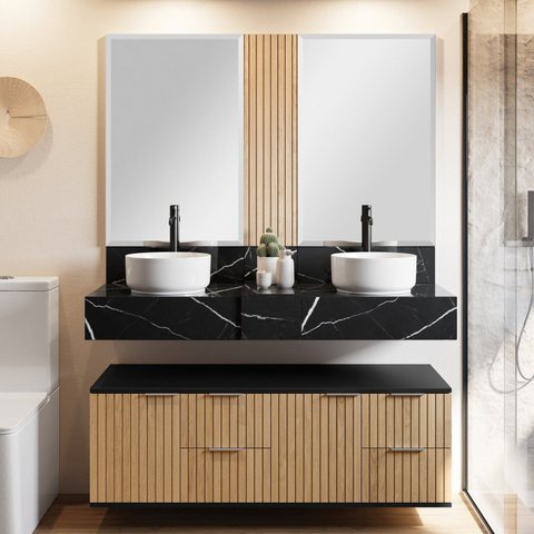 Bancada em Porcelanato 120cm Ripy para Cuba de Apoio Preto/Black