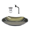 Ver imagem 1 de Cuba de Vidro Abaulada 51cm Ouro Envelhecido + Valvula + Torneira Preta