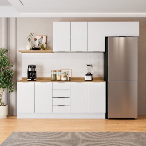 Cozinha Modulada 4 Peças com Tampo 2 Aéreos e 2 Balcões Ipanema CabeCasa MadeiraOriginals Branco