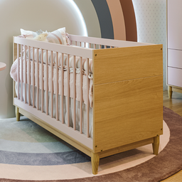 Quarto de Bebê Completo Berço Cômoda e Guarda Roupa Infantil Rosa com Carvalho Linha Tomi Quater - 4