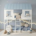 Ver imagem 1 de Beliche Montessoriano Casinha Encantada Madeira Maciça Branco/ Azul | Housin