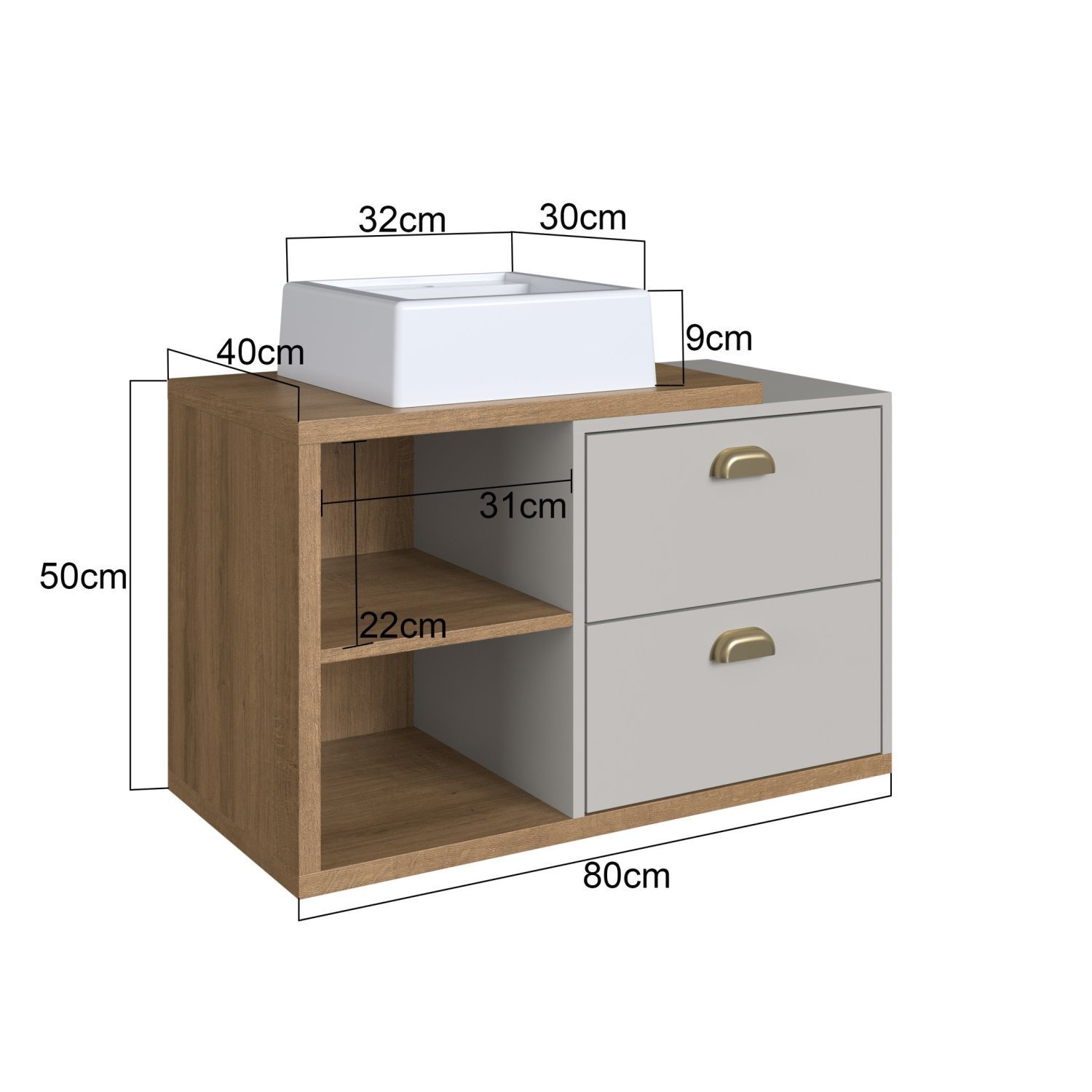 Gabinete de Banheiro Suspenso 80cm Helena com 2 Gavetas e Cuba - 3