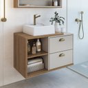 Ver imagem 1 de Gabinete de Banheiro Suspenso 80cm Helena com 2 Gavetas e Cuba