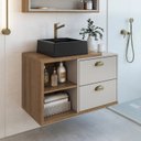 Ver imagem 1 de Gabinete de Banheiro Suspenso 80cm Helena com 2 Gavetas e Cuba