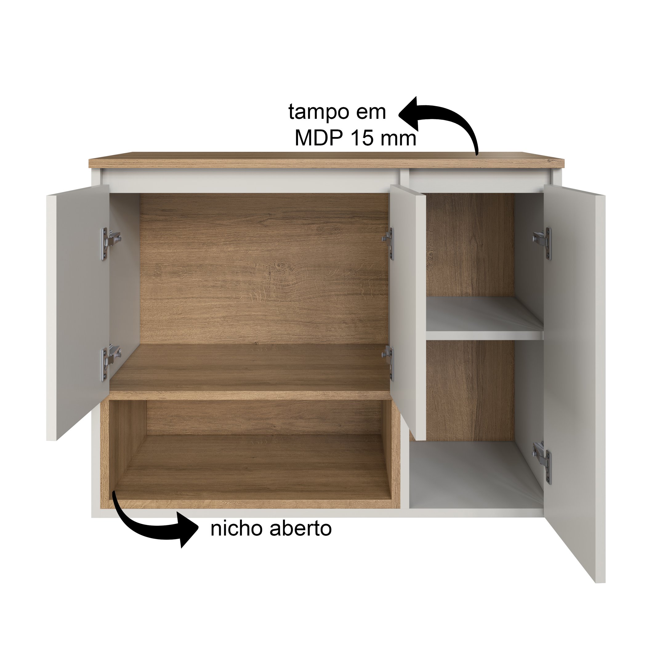 Gabinete de Banheiro Suspenso 80cm Cecília com 3 Portas e 1 Nicho sem Cuba - 4