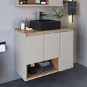 Ver imagem 1 de Gabinete de Banheiro Suspenso 80cm Cecília com 3 Portas e 1 Nicho com Cuba Colorido/Mel/Arenas