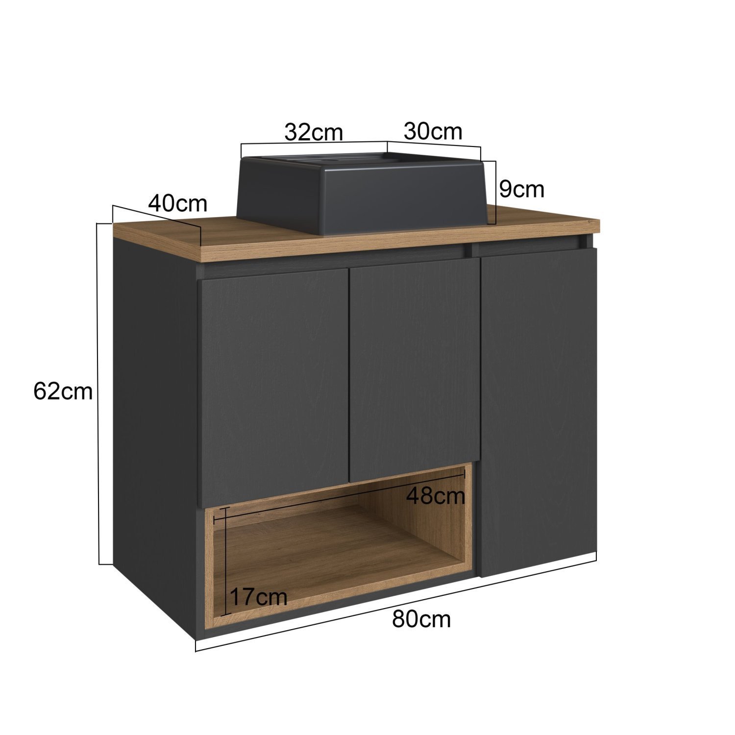 Gabinete de Banheiro Suspenso 80cm Cecília com 3 Portas e 1 Nicho com Cuba - 4