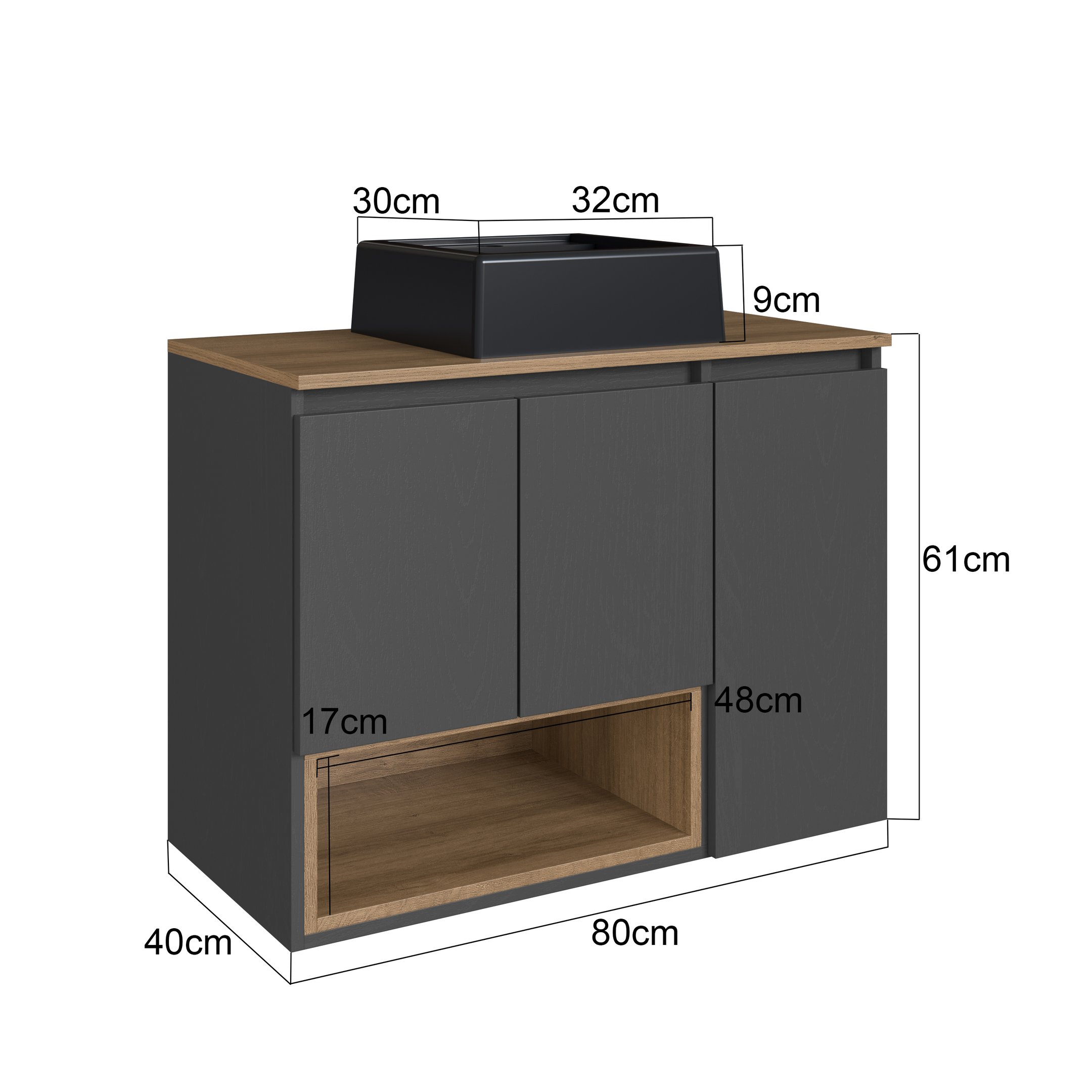 Gabinete de Banheiro Suspenso 80cm Cecília com 3 Portas e 1 Nicho com Cuba - 4