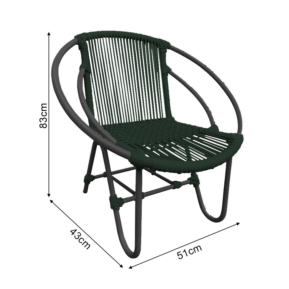 Cadeira Decorativa Julia em Corda Náutica e Base em Alumínio Preta/verde Musgo - 4
