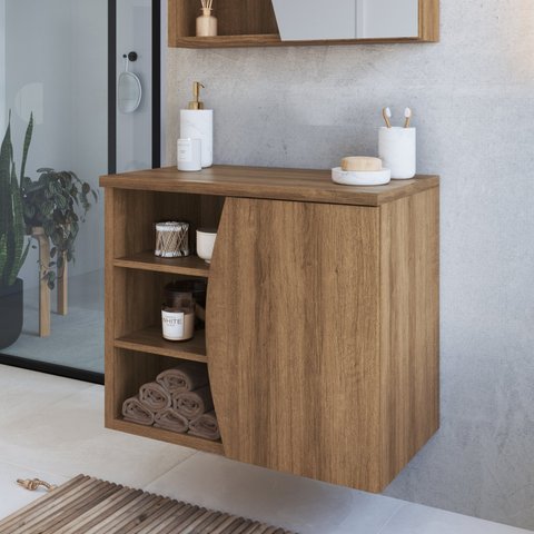 Gabinete de Banheiro Suspenso 70cm Laura com 1 Porta e 2 Prateleira sem Cuba