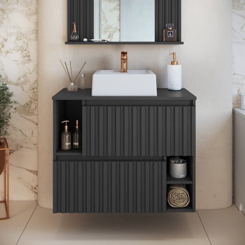 Gabinete de Banheiro Suspenso 75cm Luiza com 2 Portas Basculante com Cuba