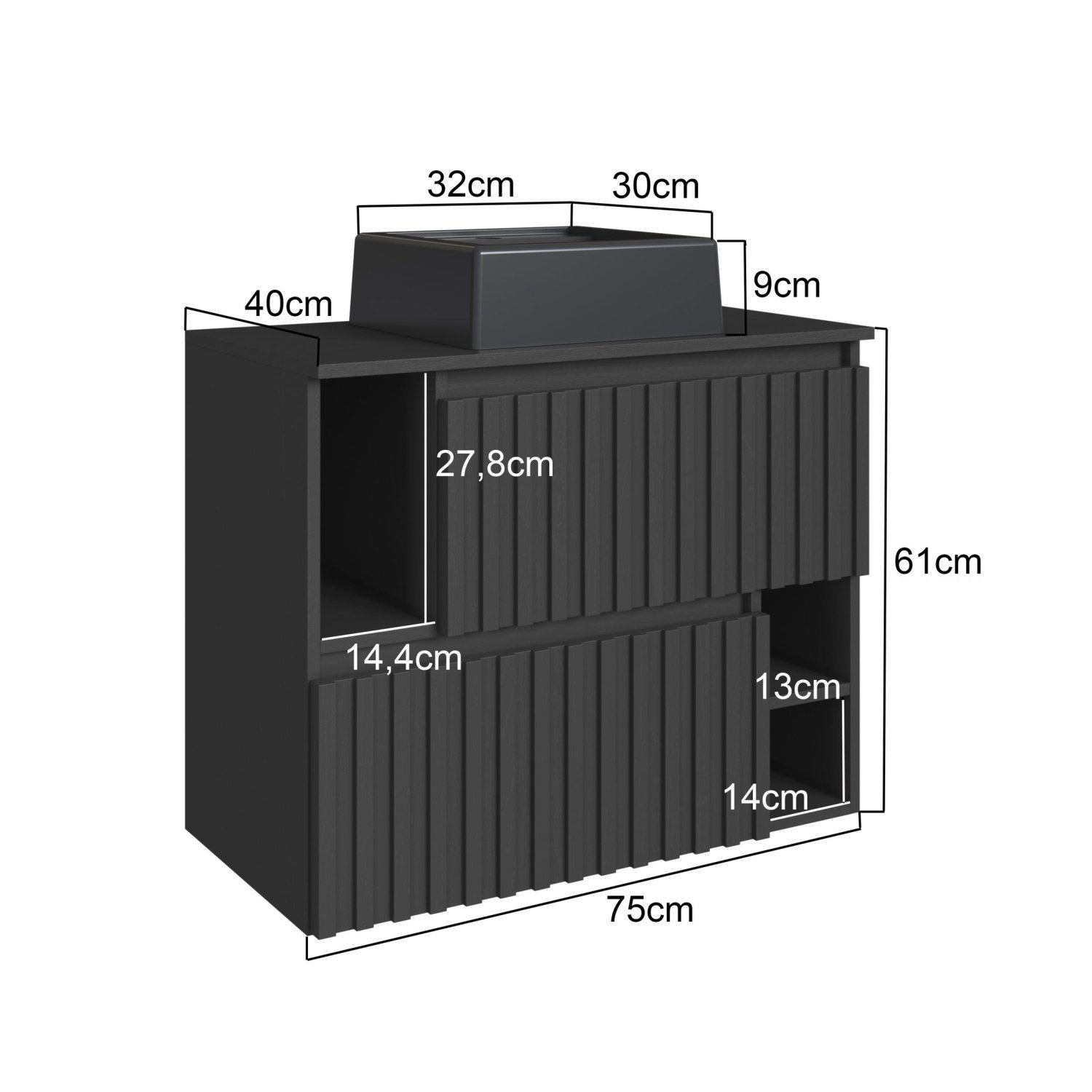 Gabinete de Banheiro Suspenso 75cm Luiza com 2 Portas Basculante com Cuba - 4