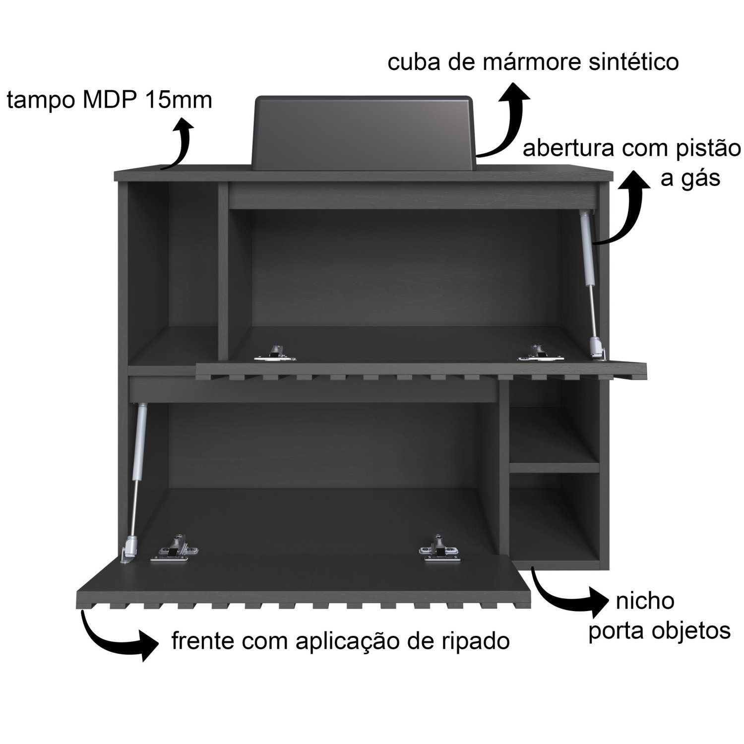 Gabinete de Banheiro Suspenso 75cm Luiza com 2 Portas Basculante com Cuba - 5