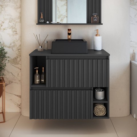 Gabinete de Banheiro Suspenso 75cm Luiza com 2 Portas Basculante com Cuba