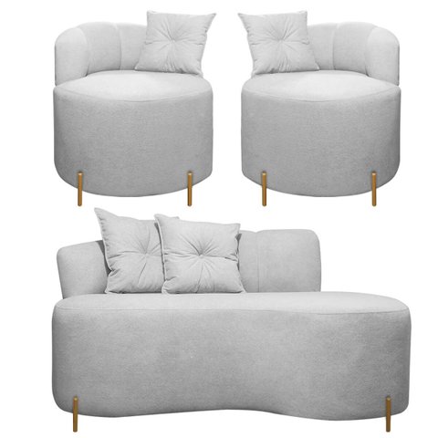 Sofá Orgânico 2 Lugares + 2 Poltronas Grecia Linho Bouclê Cinza Sofa Store