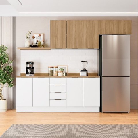 Cozinha Planejada 4 Peças com Tampo 2 Aéreos e 2 Balcões Ipanema CabeCasa MadeiraOriginals Branco/Acá