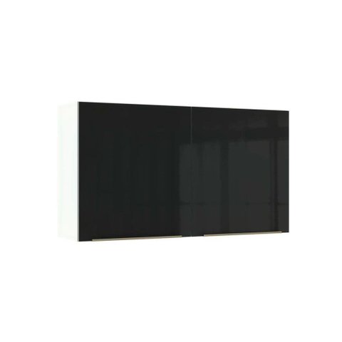 Armário Aéreo Madesa Lux 120cm 2 Portas Branco Preto