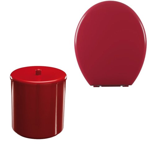 Assento Vaso Sanitário Almofadado Oval Vermelho + Lixeira Vermelha 6l Redondo com Tampa