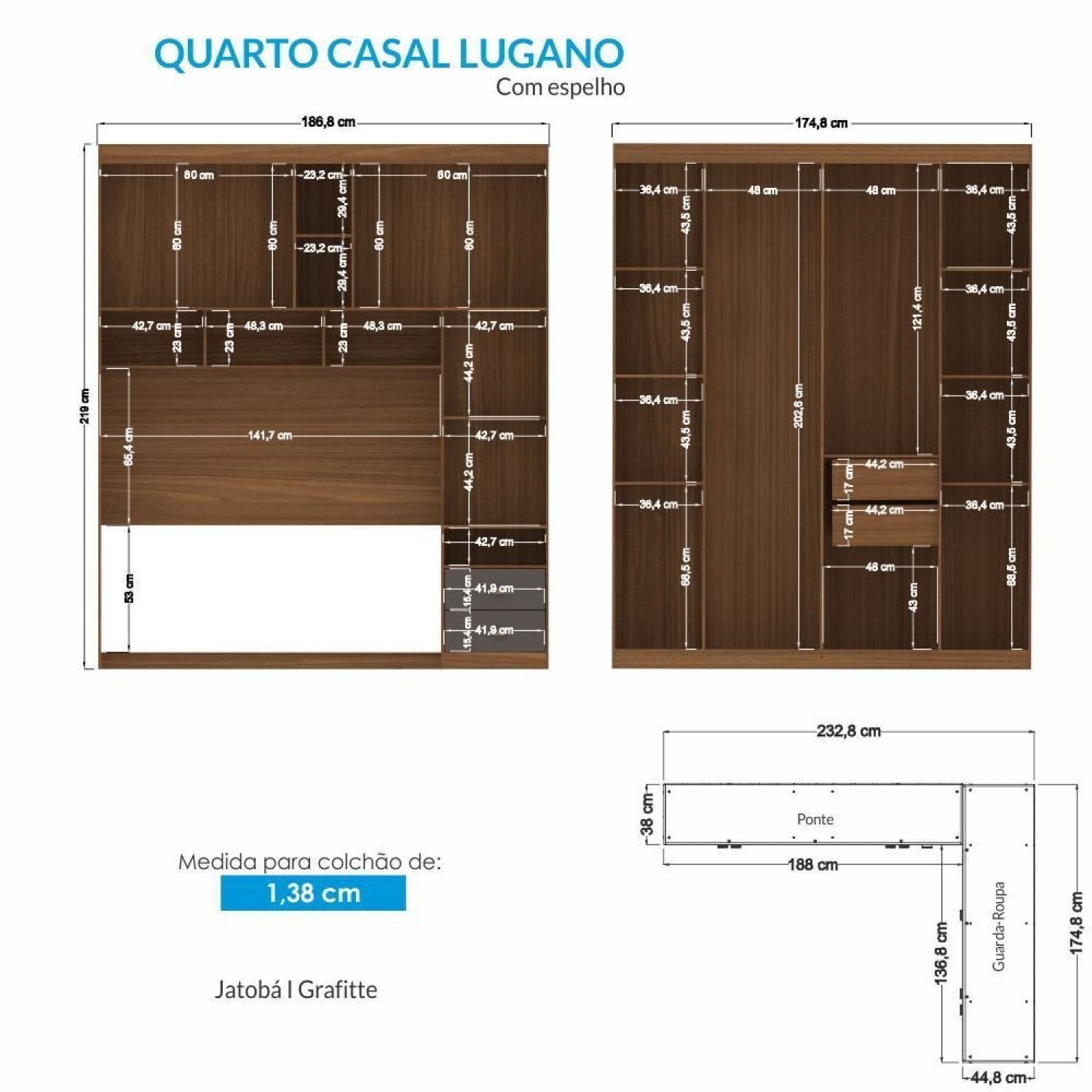 Guarda-roupa Casal Modulado Lugano com Espelho - 4