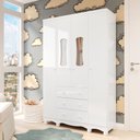 Ver imagem 1 de Guarda Roupas Infantil 4 Portas com Janela e 3 Gavetas 100% MDF Lana Espresso Móveis Branco/Brilho