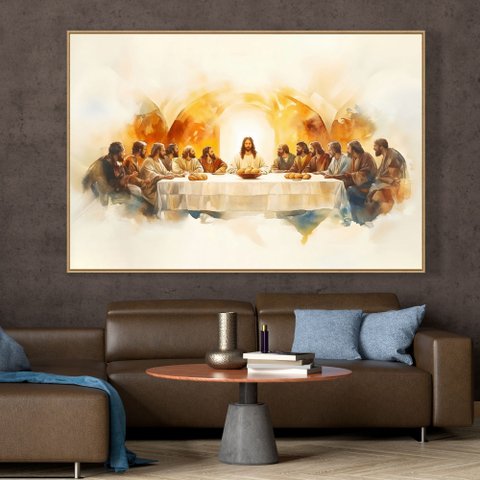 Quadro Decorativo Santa Ceia Aquarela Sala Quarto Casa Escritório
