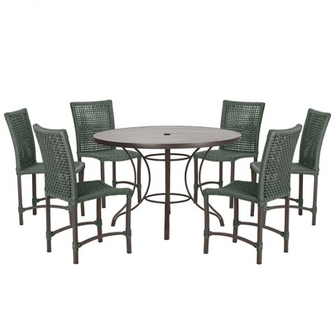 Mesa Ascoli 120 Cm com 6 Cadeiras Cannes de Alumínio, Pintura Marrom e Trama Tela de Corda Náutica