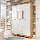 Ver imagem 1 de Guarda Roupas Infantil 4 Portas com Janela e 3 Gavetas 100% MDF Lana Espresso Móveis Branco/Brilho/Amêndoa