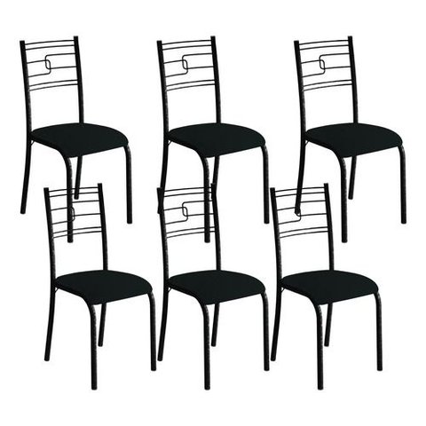 Kit 6 Cadeiras Paraty Corino Preto Tubo Martelado