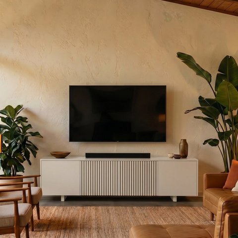 Rack para TV até 75 Polegadas 210x51cm Portas Ripadas Aruá CabeCasa MadeiraOriginals
