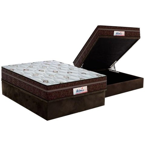 Cama Box Baú Casal: Colchão Molas Ensacadas Probel MasterPocket ProDormir Miami + Base CRC Suede Bro