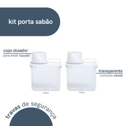 Kit com 2 Porta Sabão em Pó 1,1l com Copo Dosador e Travas - Oikos - 3