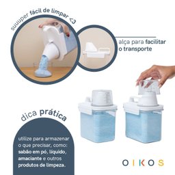 Kit com 2 Porta Sabão em Pó 1,1l com Copo Dosador e Travas - Oikos - 4