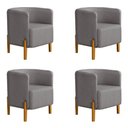 Ver imagem 1 de Kit 4 Poltronas Requinte em Linho Pés de Madeira Encosto Curvo Conjunto Sofisticado Cinza Escuro