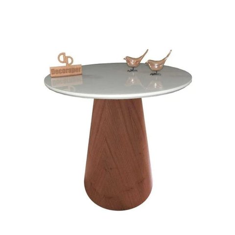 Mesa de Canto Cone Amadeirado com Tampo Vidro 50cm Off White 70cm Off White