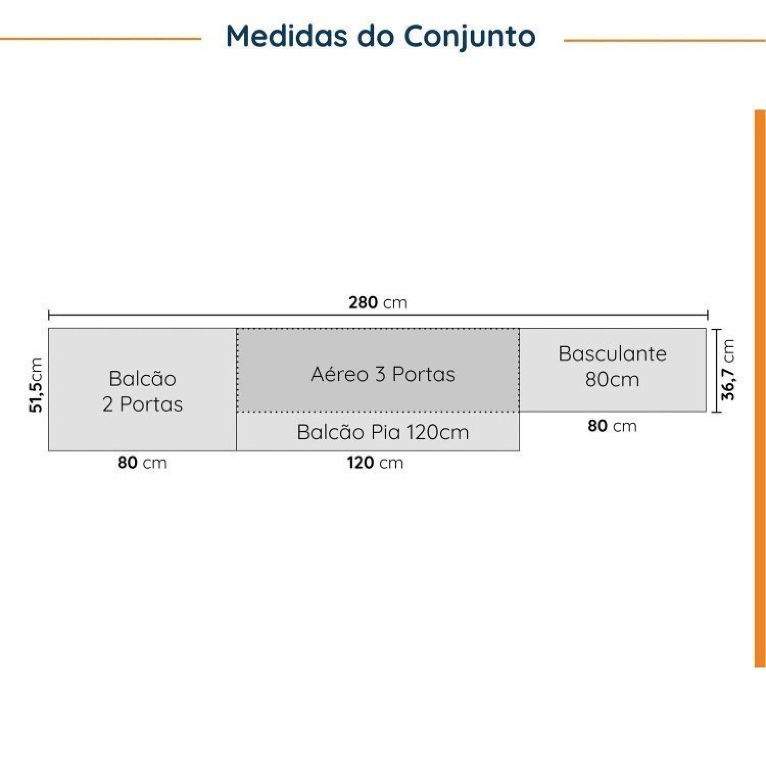 Cozinha Modulada 4 Peças sem Tampo 2 Aéreos e 2 Balcões 2 Portas Ipanema Cabecasa Madeiramadeira - 3