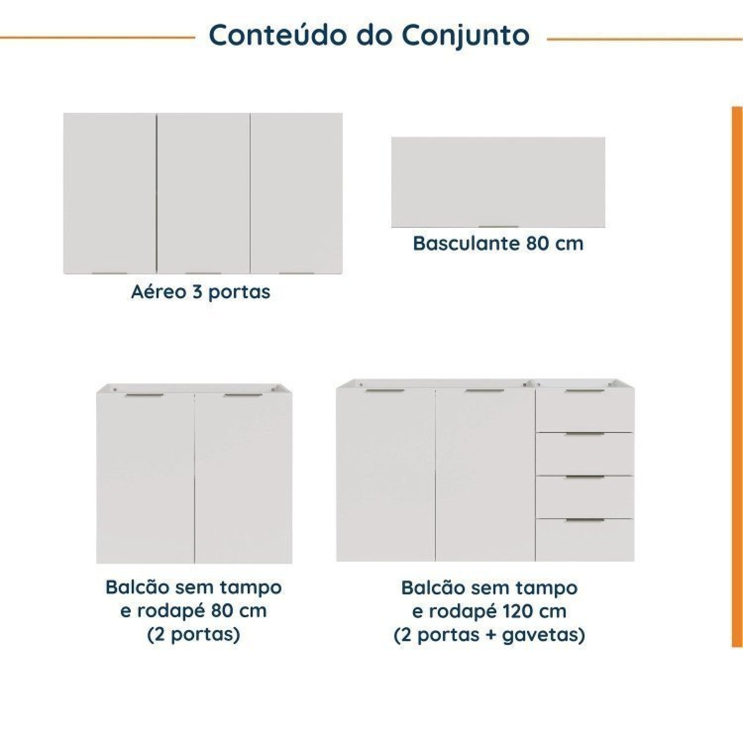 Cozinha Modulada 4 Peças sem Tampo 2 Aéreos e 2 Balcões 2 Portas Ipanema Cabecasa Madeiramadeira - 4