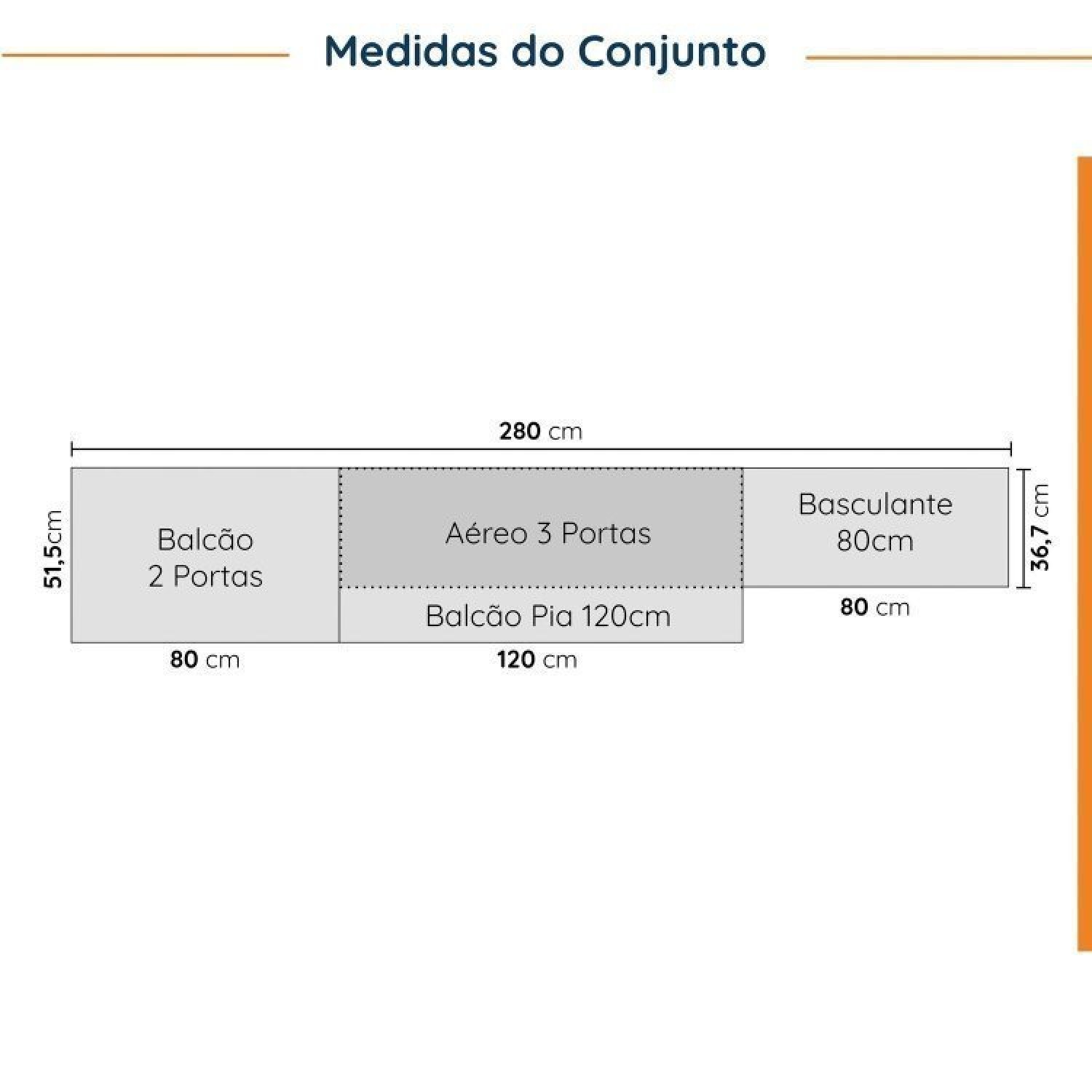 Cozinha Modulada 4 Peças sem Tampo 2 Aéreos e 2 Balcões 2 Portas Ipanema Cabecasa Madeiramadeira - 3