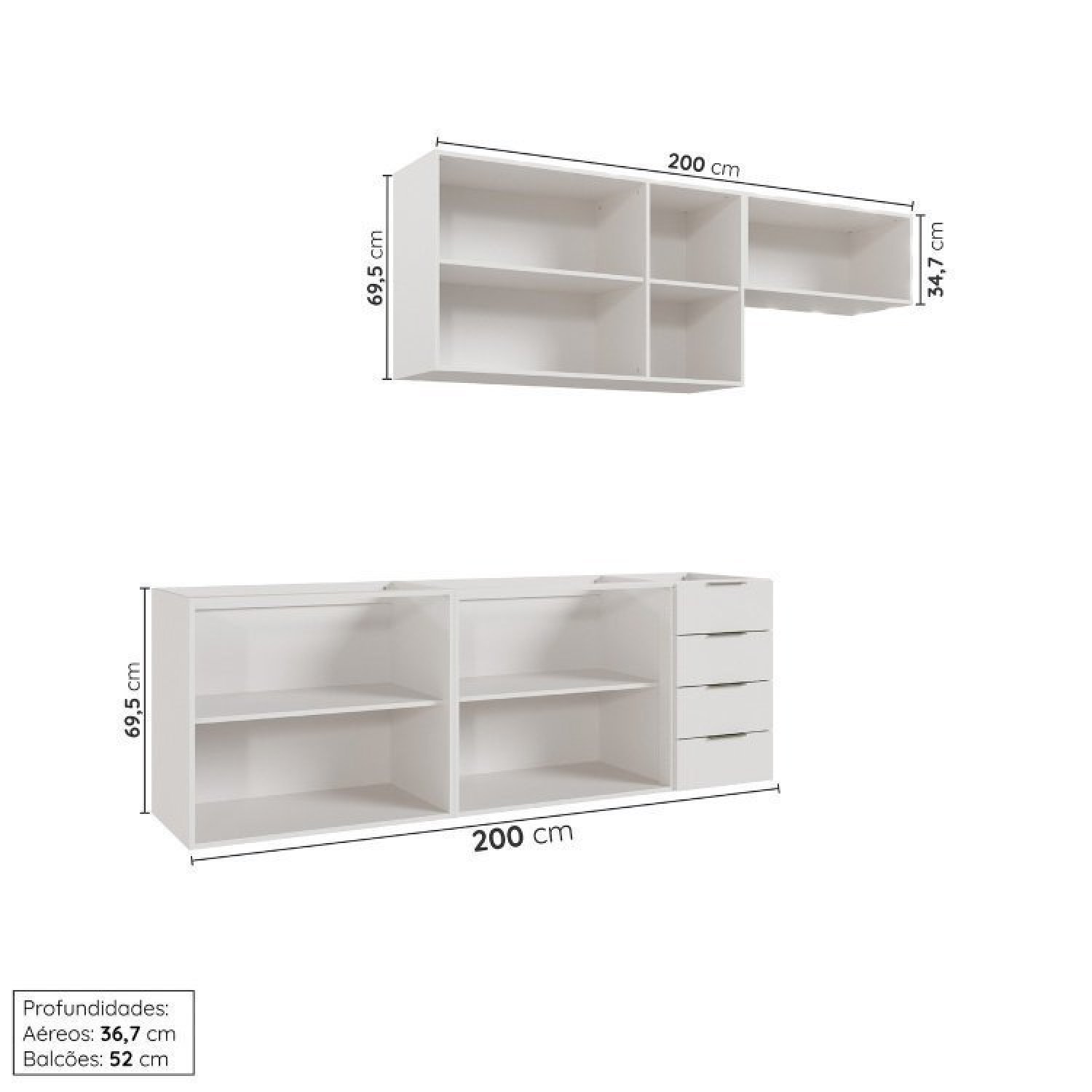 Cozinha Modulada 4 Peças sem Tampo 2 Aéreos e 2 Balcões 2 Portas Ipanema Cabecasa Madeiramadeira - 5