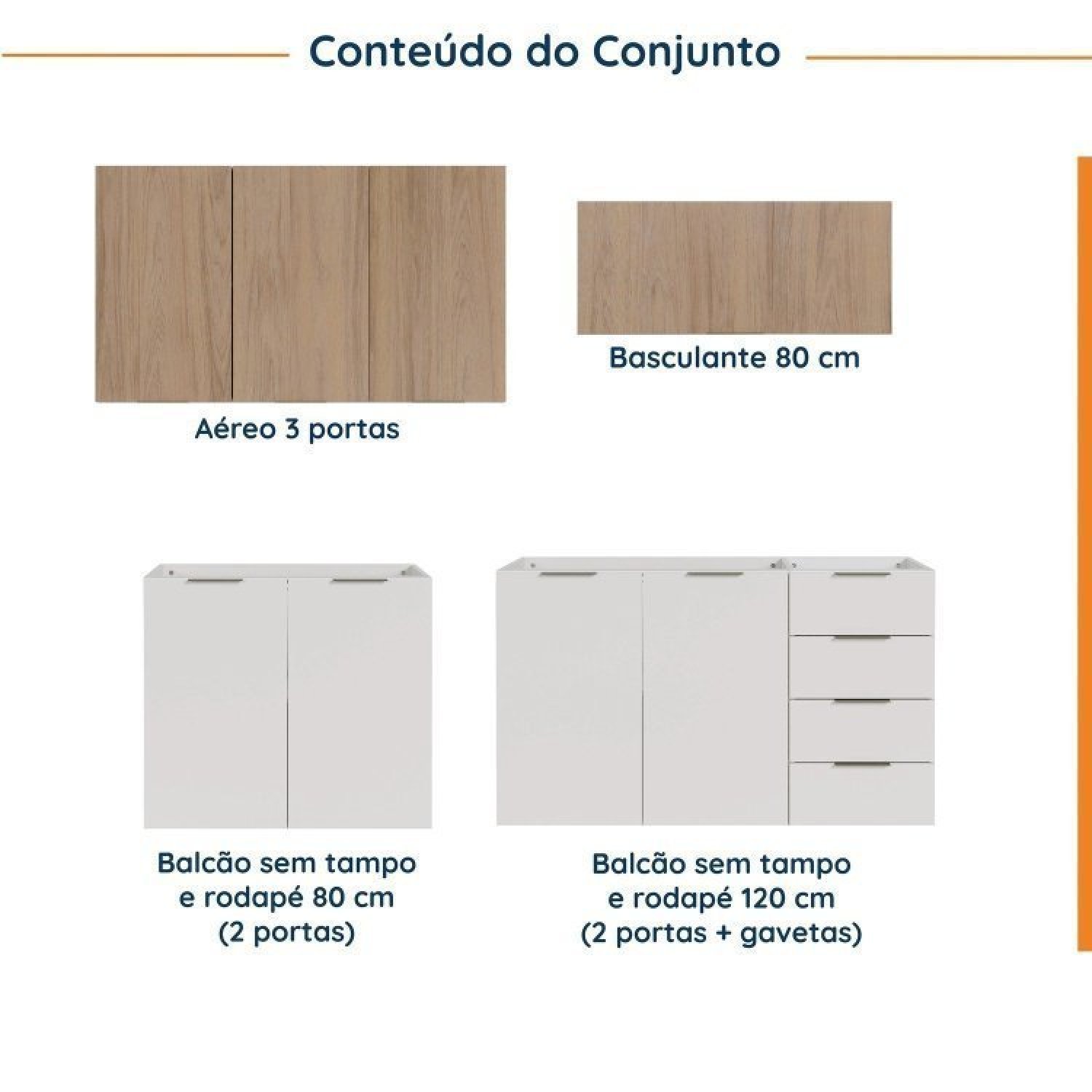 Cozinha Modulada 4 Peças sem Tampo 2 Aéreos e 2 Balcões 2 Portas Ipanema Cabecasa Madeiramadeira - 4