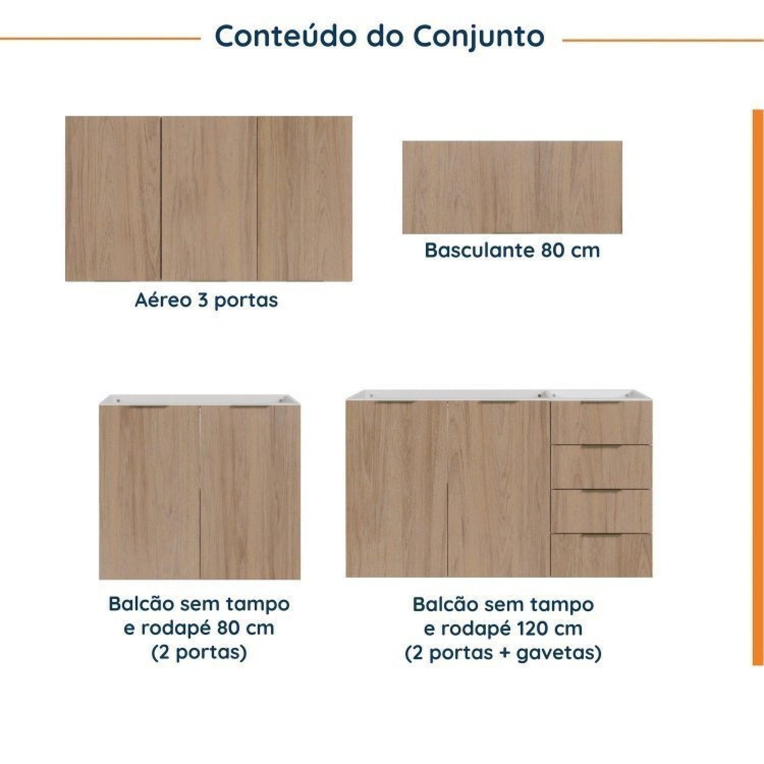 Cozinha Modulada 4 Peças sem Tampo 2 Aéreos e 2 Balcões 2 Portas Ipanema Cabecasa Madeiramadeira - 4