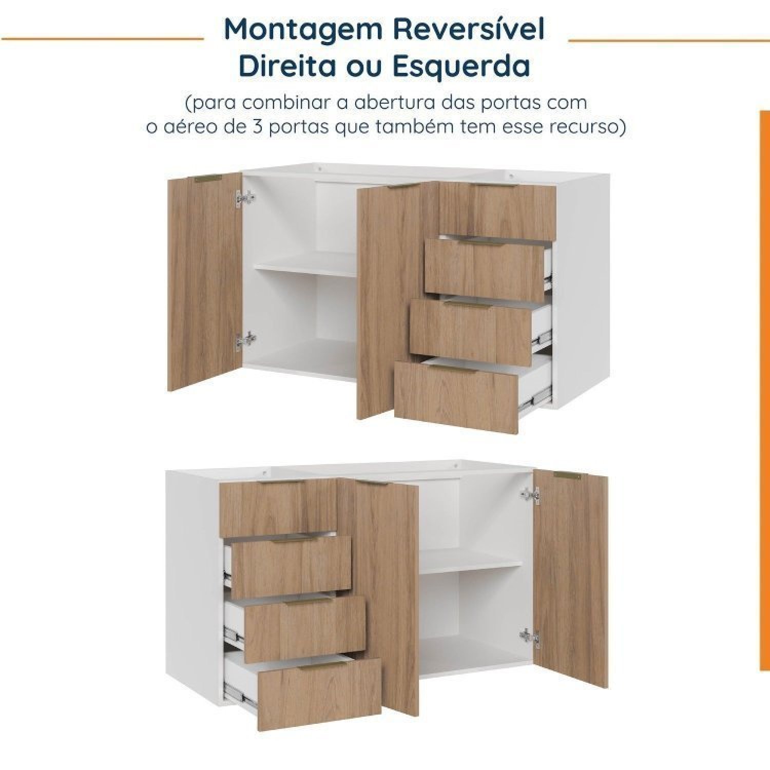 Cozinha Modulada 4 Peças sem Tampo 2 Aéreos e 2 Balcões 2 Portas Ipanema Cabecasa Madeiramadeira - 15