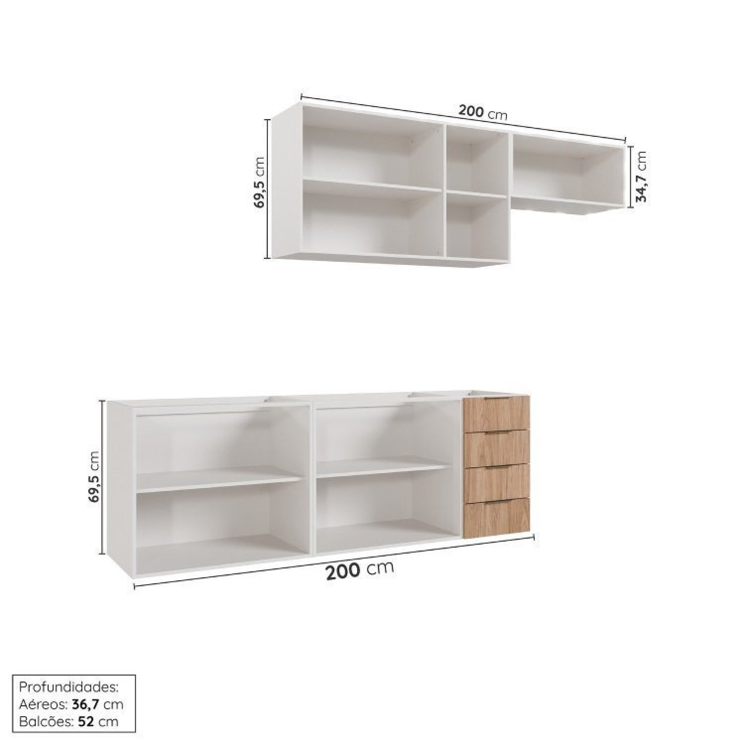 Cozinha Modulada 4 Peças sem Tampo 2 Aéreos e 2 Balcões 2 Portas Ipanema Cabecasa Madeiramadeira - 5