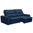 Ver imagem 1 de Sofá Retrátil e Reclinável 4 Lugares 250cm Zoho Porta Copos no Braço Veudo Azul G22 - Gran Belo