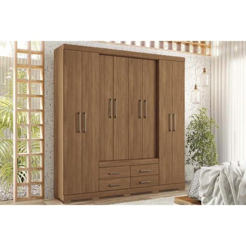 Guarda Roupa Casal 8 Portas e 4 Gavetas C/ Pés Nápoles Jatoba - Santos Andirá