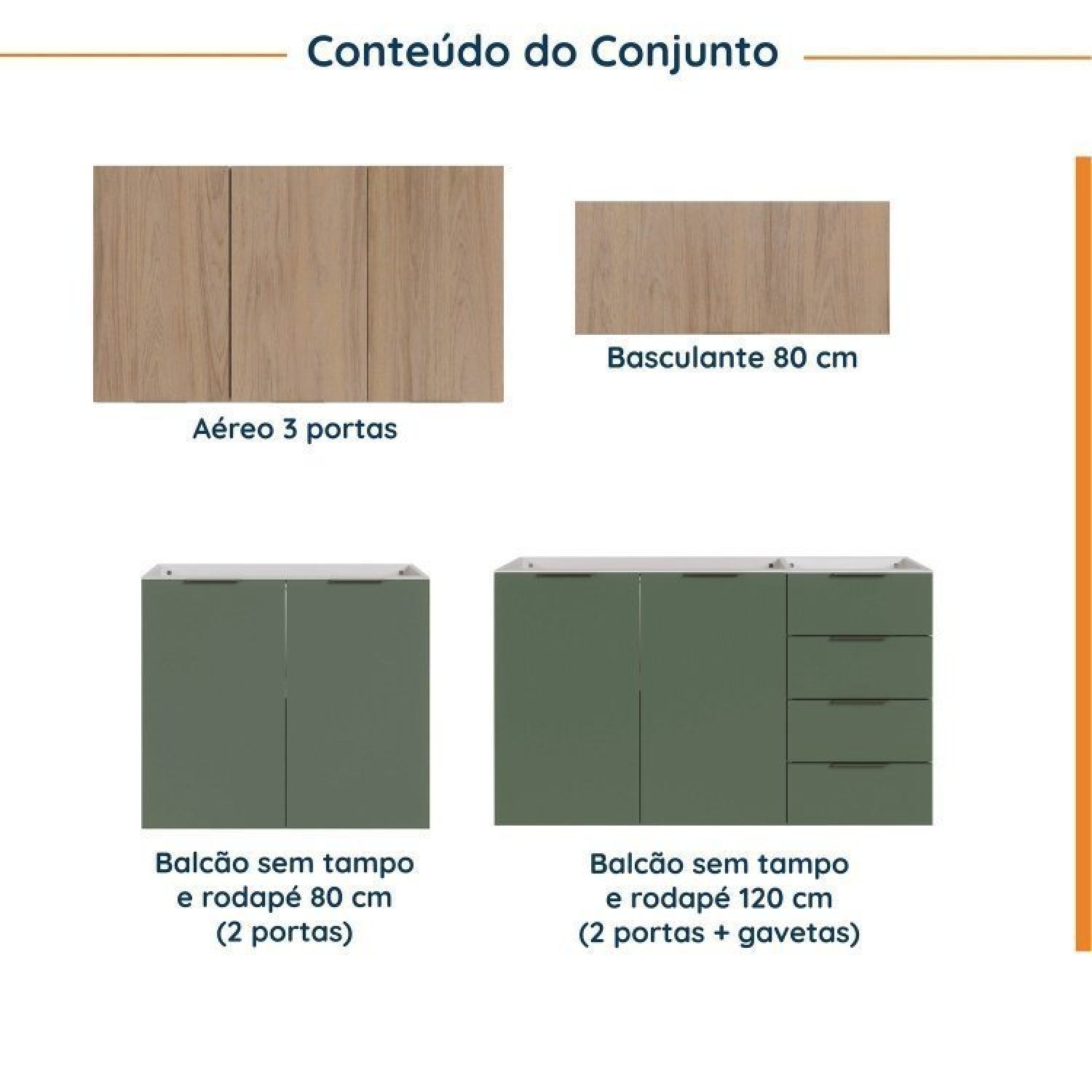 Cozinha Modulada 4 Peças sem Tampo 2 Aéreos e 2 Balcões 2 Portas Ipanema Cabecasa Madeiramadeira - 4