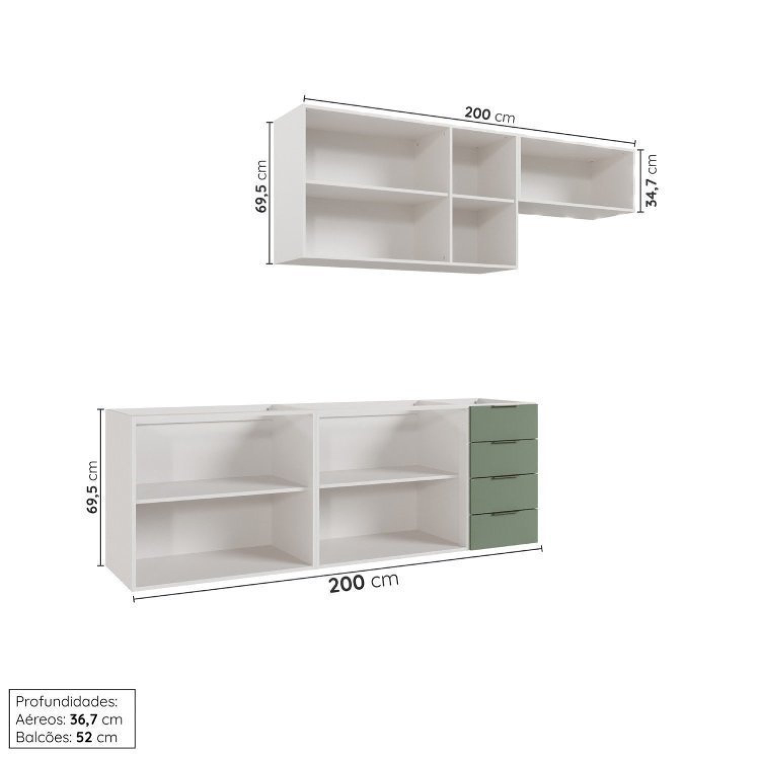 Cozinha Modulada 4 Peças sem Tampo 2 Aéreos e 2 Balcões 2 Portas Ipanema Cabecasa Madeiramadeira - 5