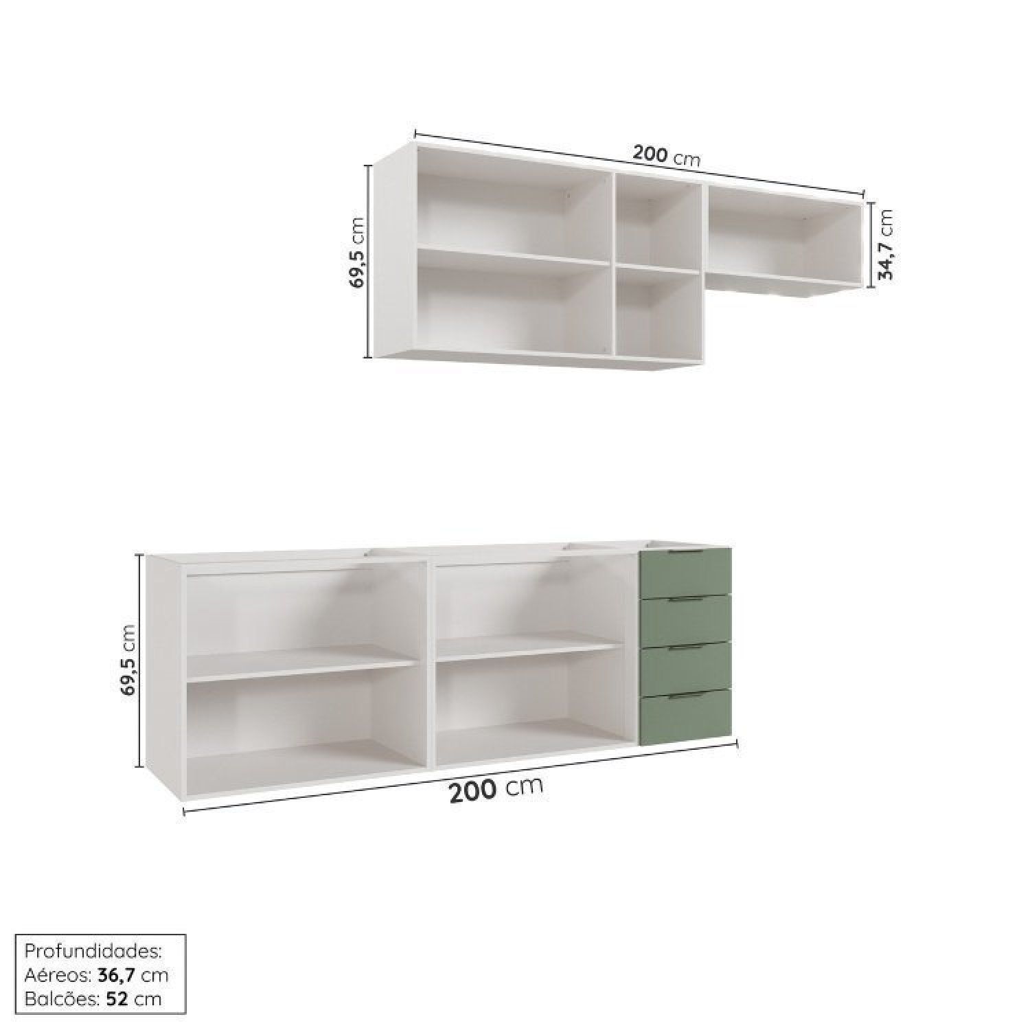 Cozinha Modulada 4 Peças sem Tampo 2 Aéreos e 2 Balcões 2 Portas Ipanema Cabecasa Madeiramadeira - 5