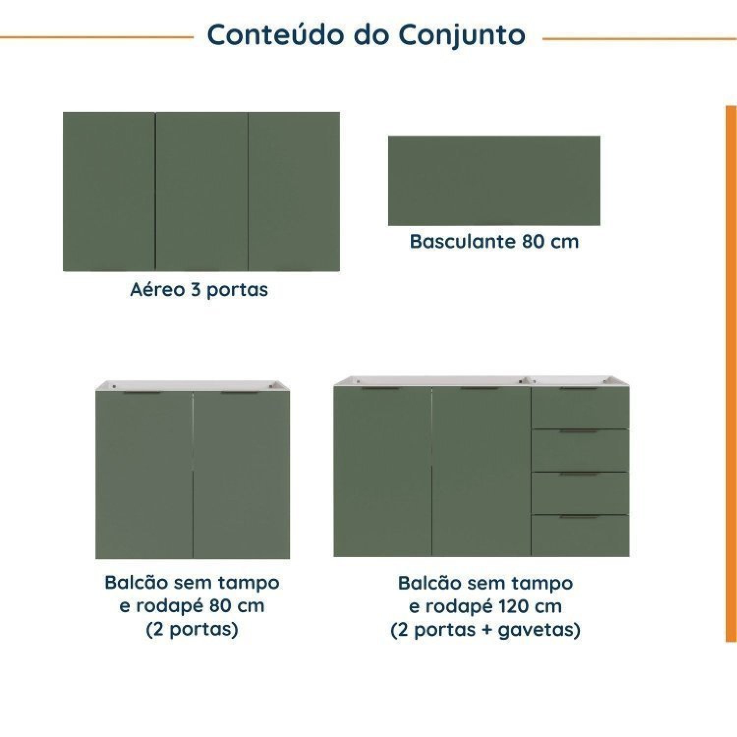 Cozinha Modulada 4 Peças sem Tampo 2 Aéreos e 2 Balcões 2 Portas Ipanema Cabecasa Madeiramadeira - 4